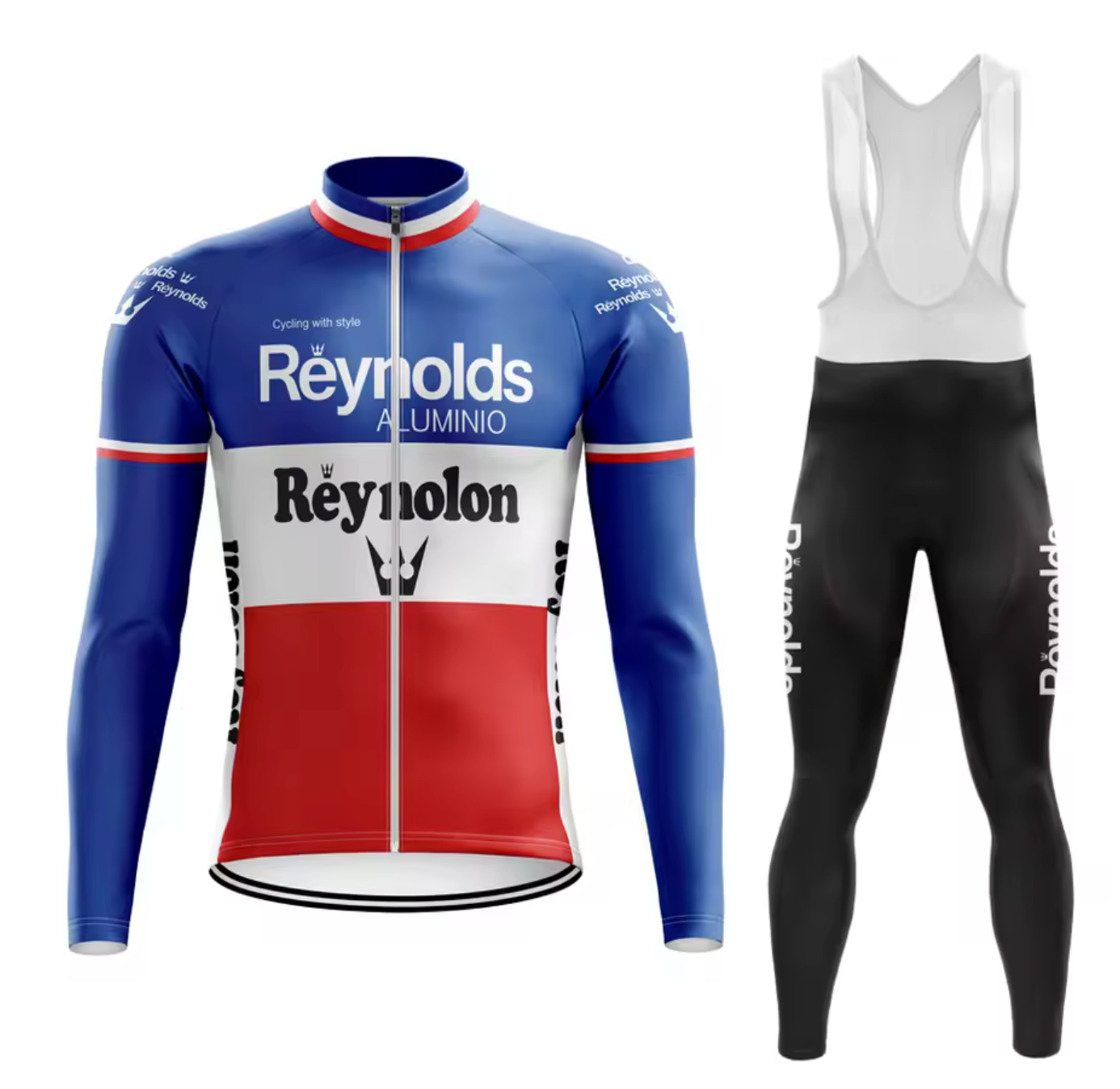 Maillot et Cuissard Classique Vintage Reynolds Manches Longues Tricolores - Vintage Cycling