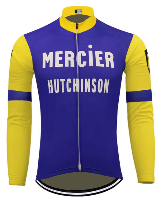 Maillot Classique Vintage Mercier Hutchinson Bleu Manches Longues Doublé - Vintage Cycling