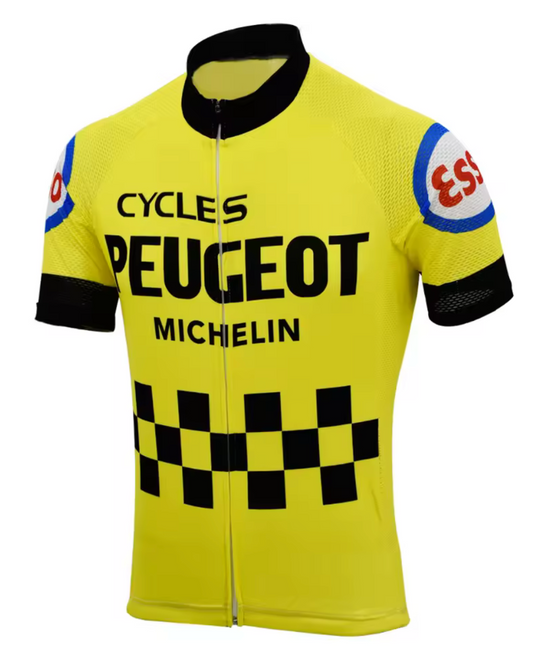Maillot Classique Vintage Peugeot Esso Michelin Jaune - Vintage Cycling