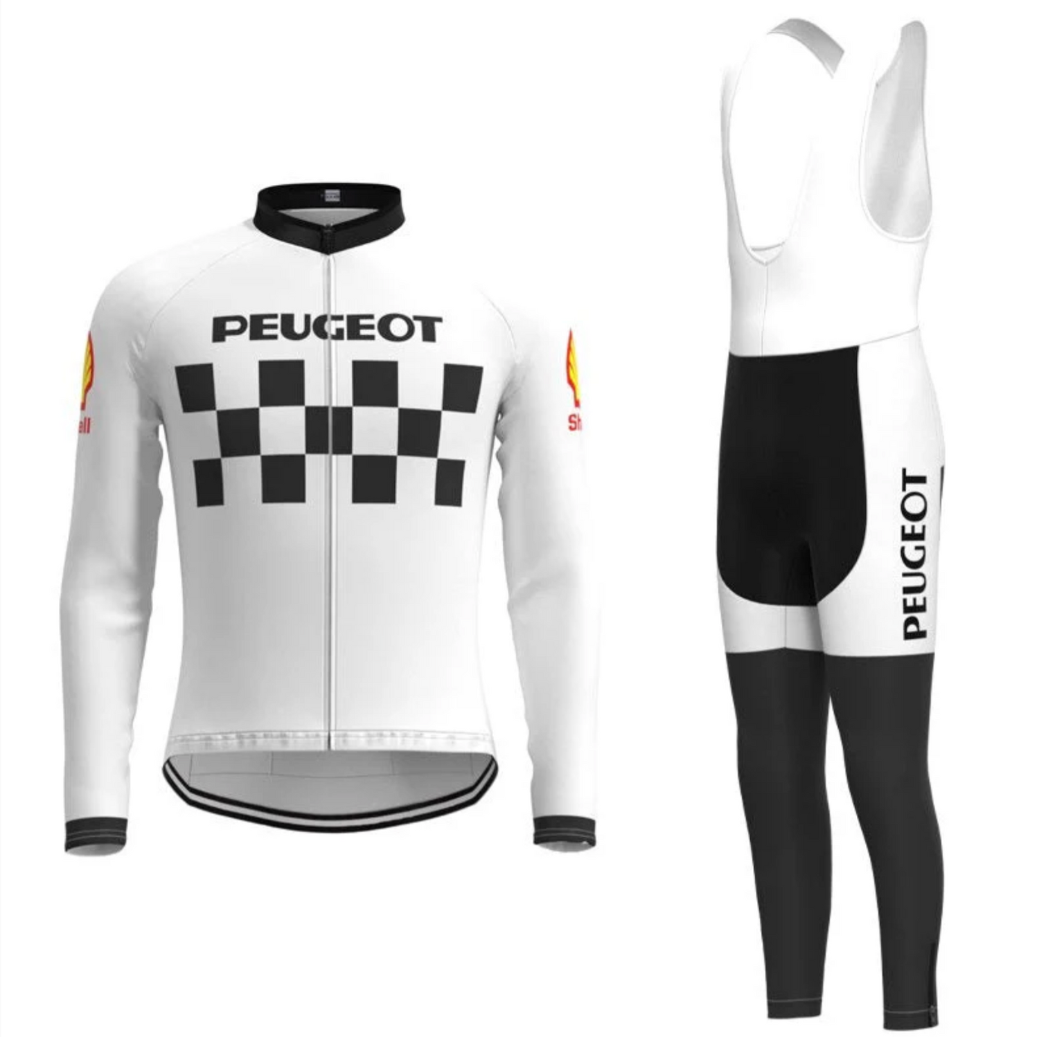 Maillot et Cuissard Classique Vintage Peugeot Manches Longues Doublé SHELL - Vintage Cycling