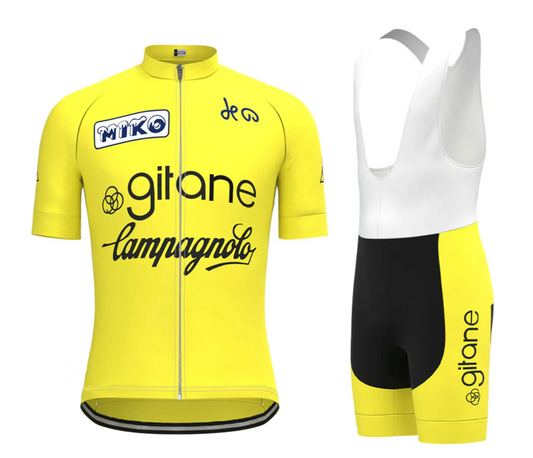 Maillot et Cuissard Cycliste Vintage Miko-Gitane-Campagnolo Jaune 1976 - Vintage Cycling